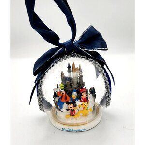 Disney World Diorama Ornament Magic Kingdom Glass Globe Mickey & Friends